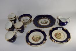 Part 19th century English porcelain tea set comprising sandwicih plate, 2 shaped plates, 6 saucers