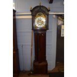 20th century mahogany long cased clock with silvered Roman chapter ring surrounding a subsidiary