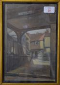 Geoffrey Mortimer, "Tombland Alley, Norwich", oil on board, signed lower left, 27 x 18cm