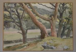 C H H Burleigh, circa 1880-1950, watercolour, Wooded landscape, 25 x 36cm