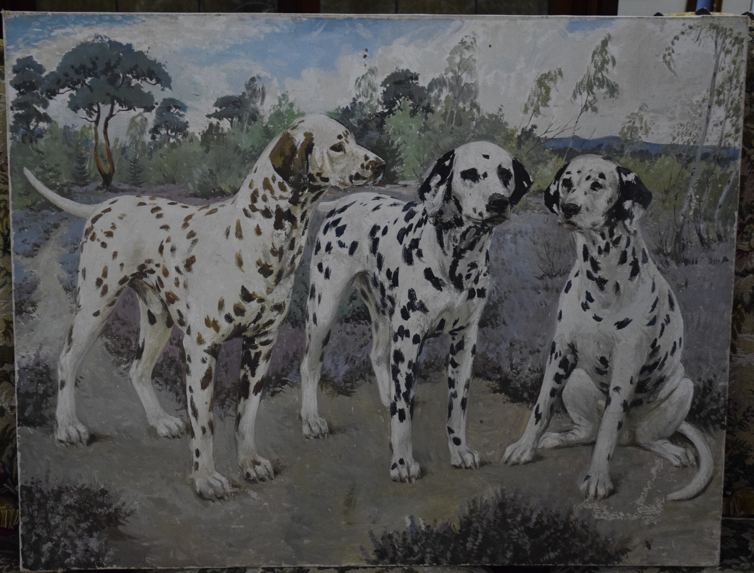 Charles Clifford Turner, unframed Oil on canvas, Three Dalmations