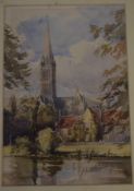 A. J. Cole, signed Watercolour, Salisbury Cathedral