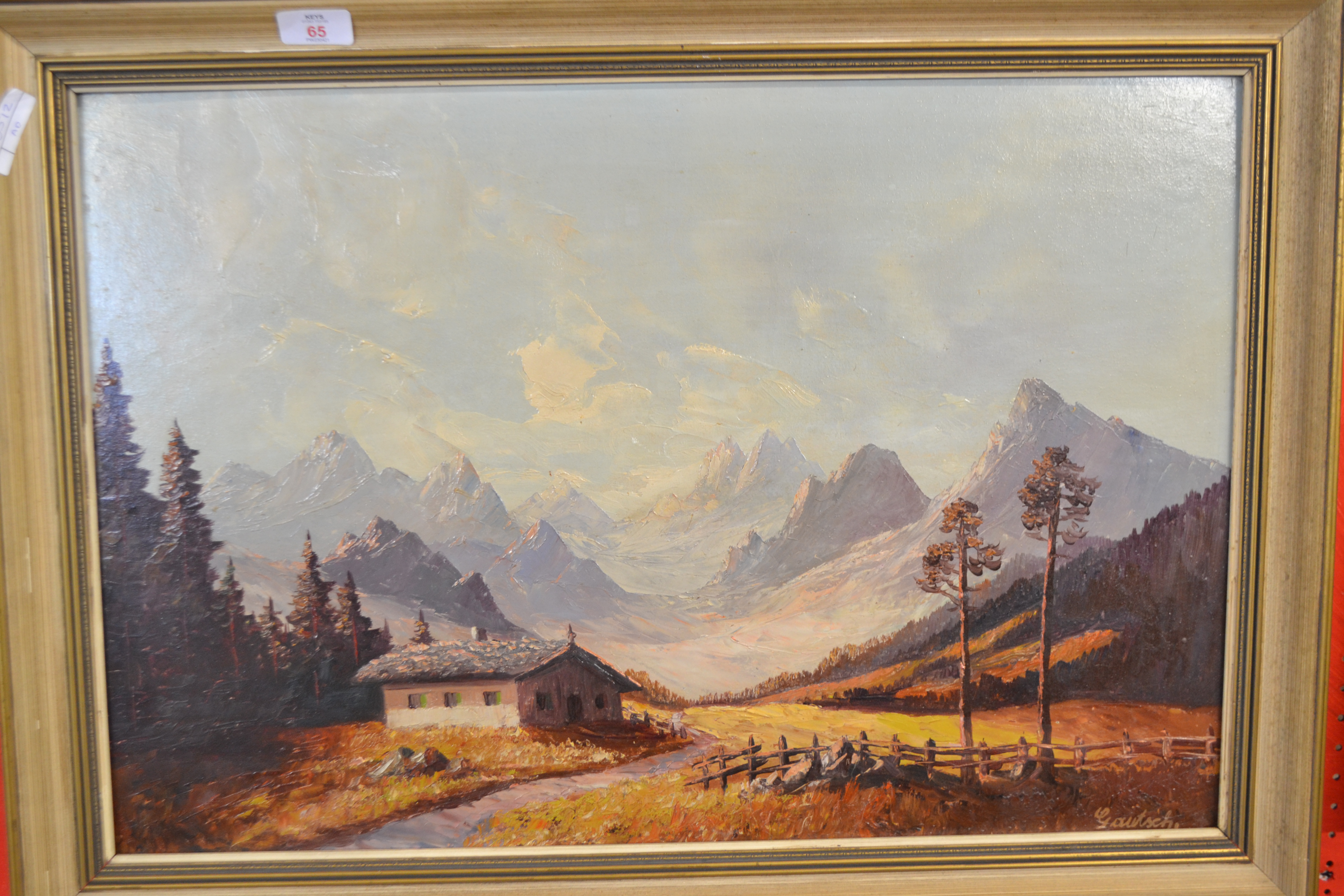 Goutsch, signed LR, Oil on board Alpine Landscape, 41cm x 62cm