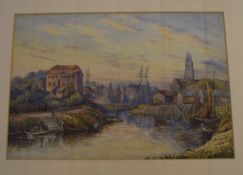 English School, Watercolour, The Quay at Boston, Lincs