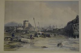 19th century Aquatint, "The Back of Old Leith Port", 27.5 x 40cm