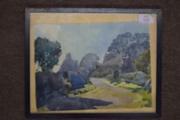 F Egerton, signed and dated 46, watercolour, Country lane, 21 x 28cm