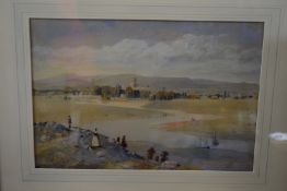 T.P.Y monogram, Watercolour, River landscape with town beyond