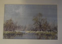 James Longueville, watercolour, "Winter, Brown Moss, Whitchurch, 1983", labelled and dated verso