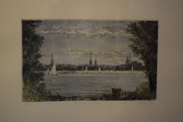 Pit Von Frihling (1919-2011) Titled river scene, coloured etching, signed, dated 83 and inscribed