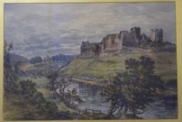 19th century British School watercolour, Landscape featuring castle, approx 35 x 51cm