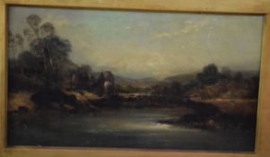 English School, indistinctly signed Oil, River Landscape and derelict Mill