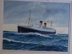 Andrew Dibben, signed watercolour, Mauritania, Cunard Line 1938, 22 x 29cm