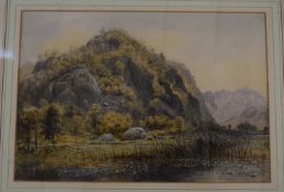 Parsons Norman, Watercolour, indistinctly signed, Shepherds Crag from the Meadows at Lodore