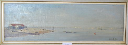 Arthur A Pank, Oil on board, Boats at sail, 14 x 47cm