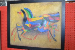 Modern abstract on canvas, signed J Cutzmer, Horses galloping, 50 x 60cm