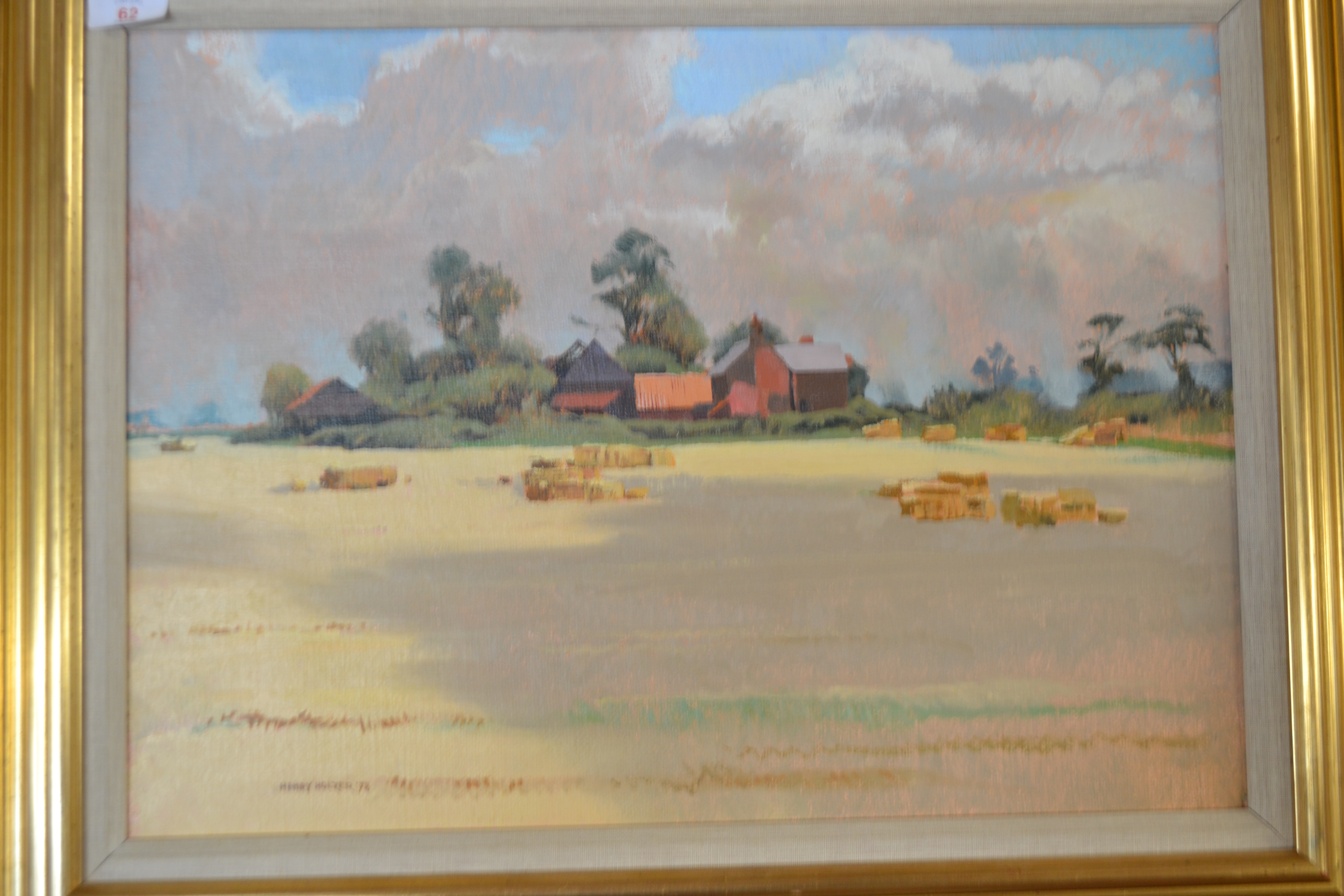 Henry Holzer, signed and dated '78, Oil on board, labelled verso "Straw Bales & Burning,