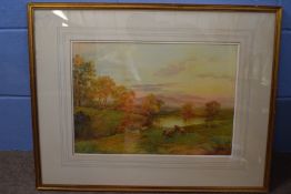 J. Hill, signed Watercolour, Landscape with sheep
