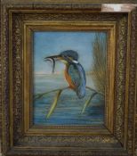 English School, Kingfisher on a perch holding a Fish