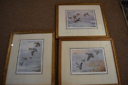 John Cyril Harrison, signed reproductions of Ducks in Flight, set of three,