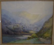 Frank B Jowett (1890-1940), Valley landscape, watercolour, signed lower left, 43 x 50cm, together