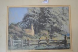 Noel Dennes, signed LL, Pastel, Rural Cottage,