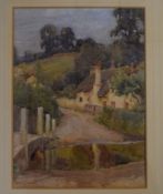 Harold Swanwick, signed Watercolour, Village scene with Fiord