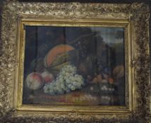 Italian School, canvas laid to panel, Still Life with peaches, grapes, etc.