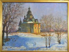 Russian Landscape, Oil on canvas, signed Capegun(?) LR and annotated verso, 45cm x 60cm
