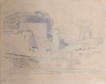 John Sell Cotman (1782-1842), Castle in River Landscape with Cattle, pencil drawing, 26 x 32cm.