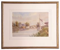 William Edward Mayes (1861-1952), watercolour, Broads scene, 22 x 31cm