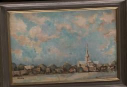 Desmond Cossey (contemporary), Oil on board, Norwich Cathedral from the South East,
