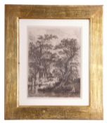 J Crome, etching, River scene, 24 x 18cm