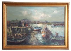 Jack Cox (1914 – 2007), oil on board, "The East Quay at Wells next the Sea", 50 x 75cm