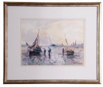 Jack Cox (1914 – 2007), watercolour, Fishing boats, 24 x 33cm