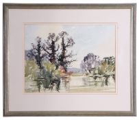 Doreen Allen, watercolour, "Village pond in spring", artist's label verso. Provenance: Tudor