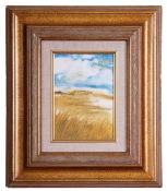 Sally Temple, oil on board, "Marram Grass light, Far Side of Blakeney Point", label verso, 17 x