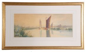 Stephen John Batchelder (1849 - 1932), watercolour, Broadland view, 20 x 49cm