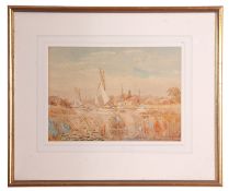 William Leslie Rackham (1864 - 1944), watercolour, Broads scene, 20 x 28cm