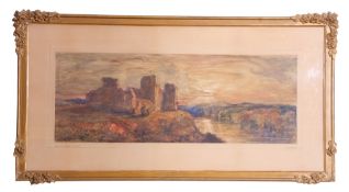 J J Cotman, watercolour, "Framlingham Castle", 27 x 72cm