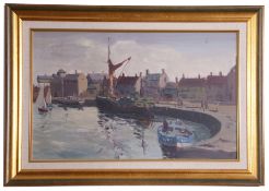 Jack Cox (1914 – 2007), oil on board, Wells next the Sea harbour, 34 x 54cm