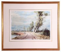 Leslie L H Moore, watercolour, Norfolk landscape, 27 x 37cm