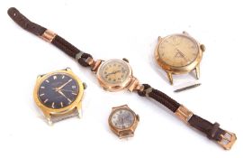 Mixed Lot: two ladies vintage 9ct gold cased wrist watches (one with strap), together with two gents