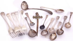 Mixed Lot: mainly 20th century hallmarked silver flatwares including ladle and five various forks in