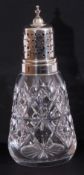 Hallmarked silver and cut glass sifter, the slight tapering cylindrical hobnail body with cut base