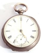 First quarter of 20th century hallmarked silver cased pocket watch, silver hands to a white enamel