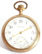 First quarter of 20th century Waltham gold plated cased pocket watch having gold hands to a white