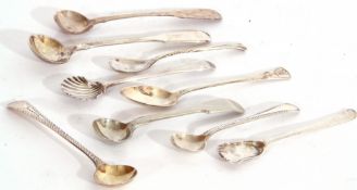 Small collection of mainly antique hallmarked silver condiment spoons including a shell bowled, base