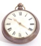 Second quarter of 19th century paired cased silver pocket watch having gold hands to a white