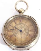 Last quarter of 19th century Continental white metal cased pocket watch having blued steel hands