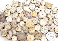 Collection of 50+ small wrist watch movements, early 20th century and later (qty)